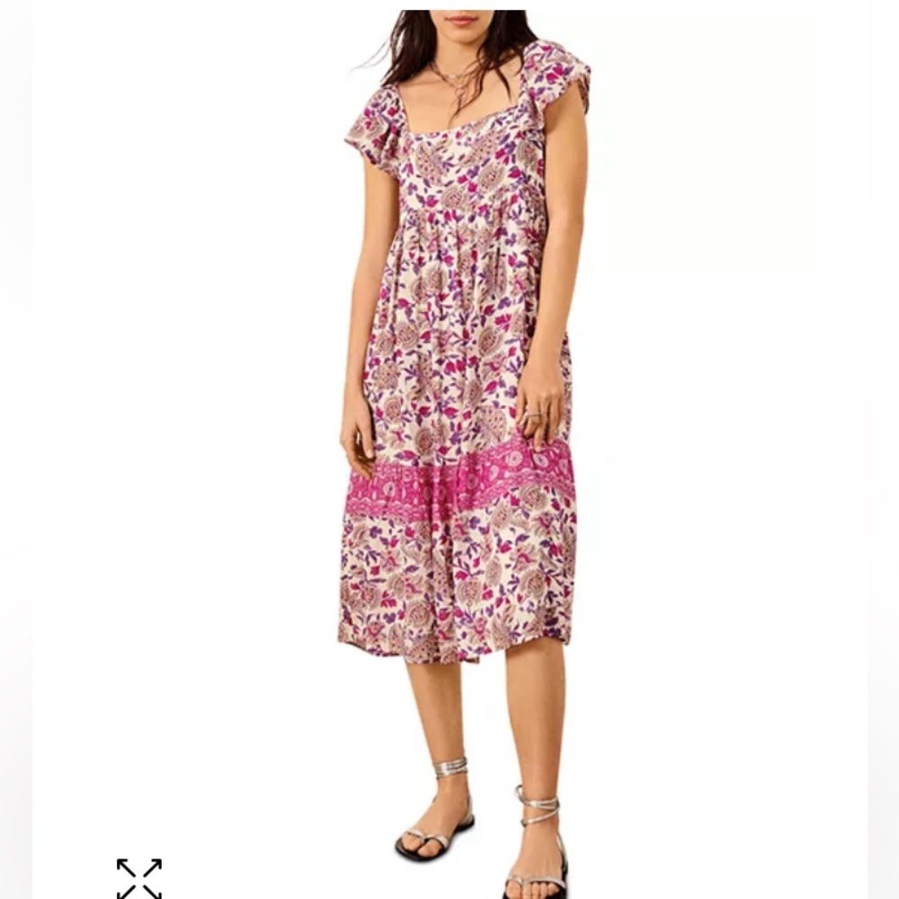 BA&SH YSEE FLORAL MIDI DRESS FLUTTER CAP SLEEVE LAGOONLOOK GRANNYCORE  MAIDEN
